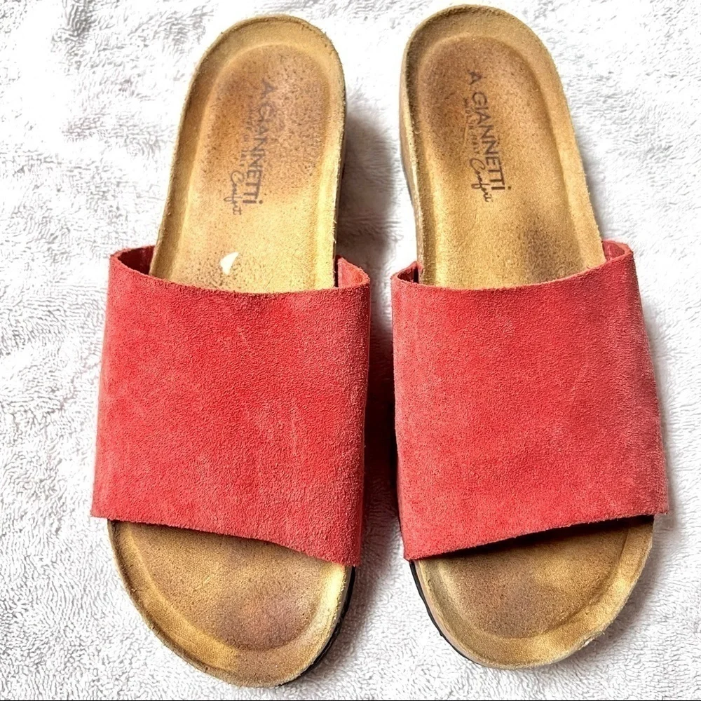 A. GIANNETTI Made in Italy suede leather red Slide Sandals Womens size 8 - Picture 2 of 9